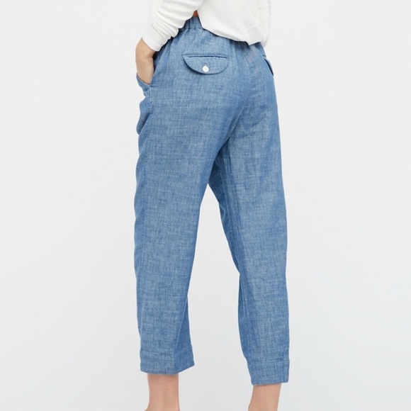 Free People Blue Chambray Ankle Crop Pants Linen Blend - Picture 5 of 12